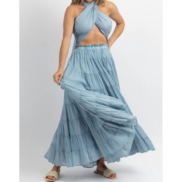 Anthropologie Mable Azul Crossover Tie Maxi  in Graphite Blue Boho Flirty - Picture 4 of 13